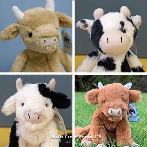 英国jellycat黑白奶牛毛绒安抚玩偶凯里小牛卡利牛小害羞黄牛公仔
