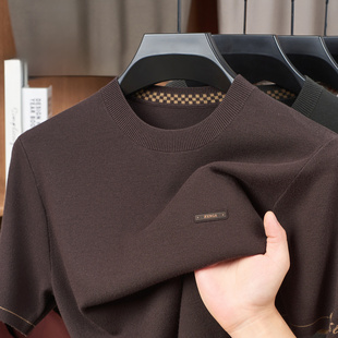 中青年羊毛衫短袖针织打底衫春秋季新款男士圆领纯色套头毛衣男潮