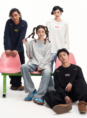 BIPOLAR断开字胶印长袖T恤撞色休闲宽松款打底上衣男女同款