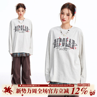 BIPOLAR小恶魔翅膀贴布长袖 T恤休闲宽松百搭上衣设计感圆领打底衫