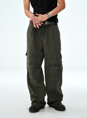 BIPOLAR多口袋水洗工装裤休闲美式复古街头国潮长裤男百搭直筒裤