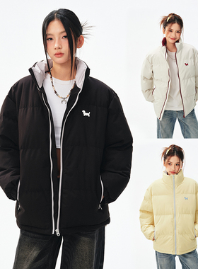 BIPOLAR腊肠狗撞色立领棉服休闲宽松保暖上衣情侣百搭简约外套冬