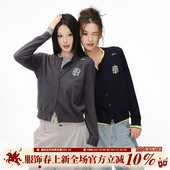 学院风青春潮流针织上衣 毛衣春秋圆领复古美式 BIPOLAR 假两件开衫