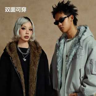 双面穿连帽棉服冬 麂皮毛领座山雕外套 BLOCK「四炁合一」联名