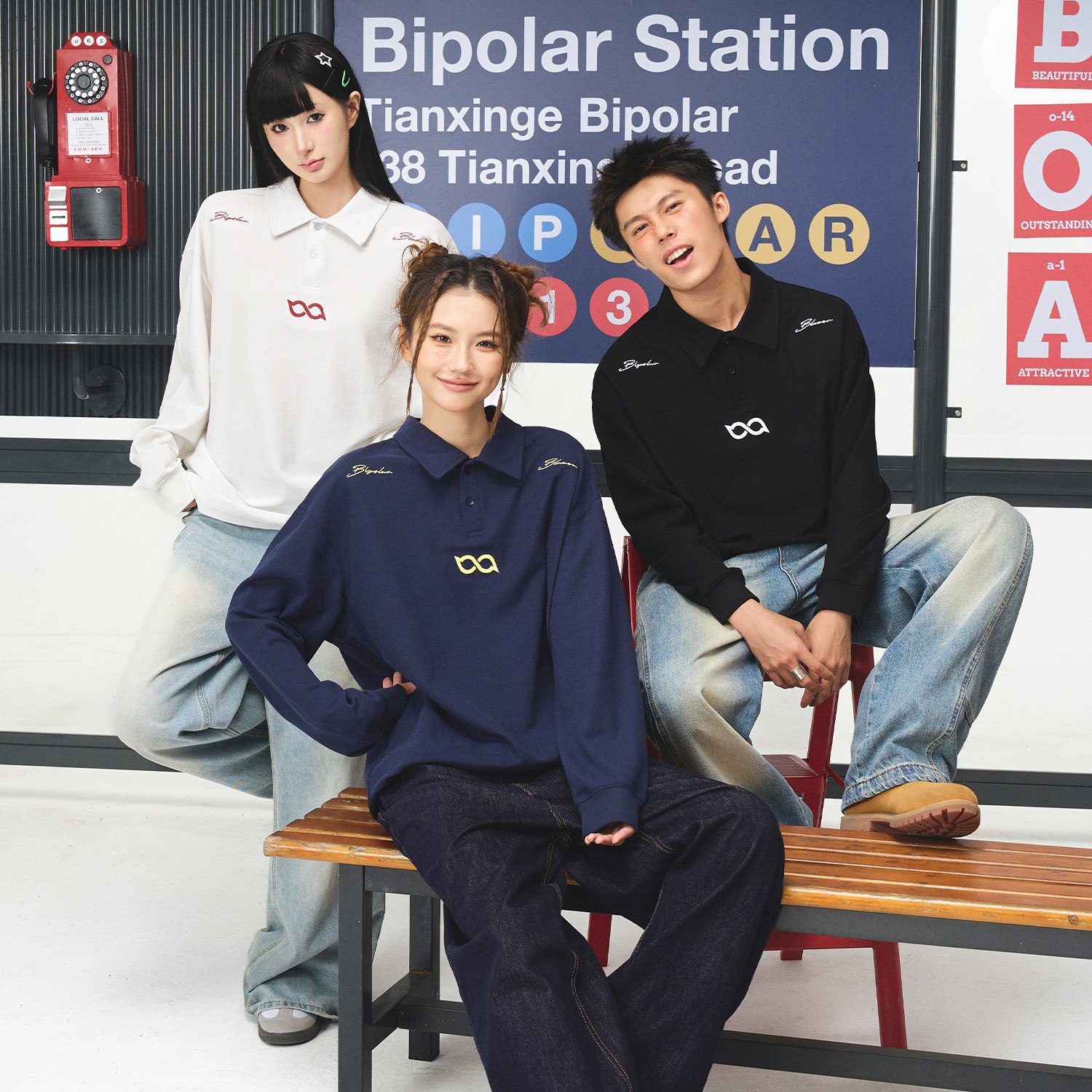 BIPOLAR基础绣花polo衫