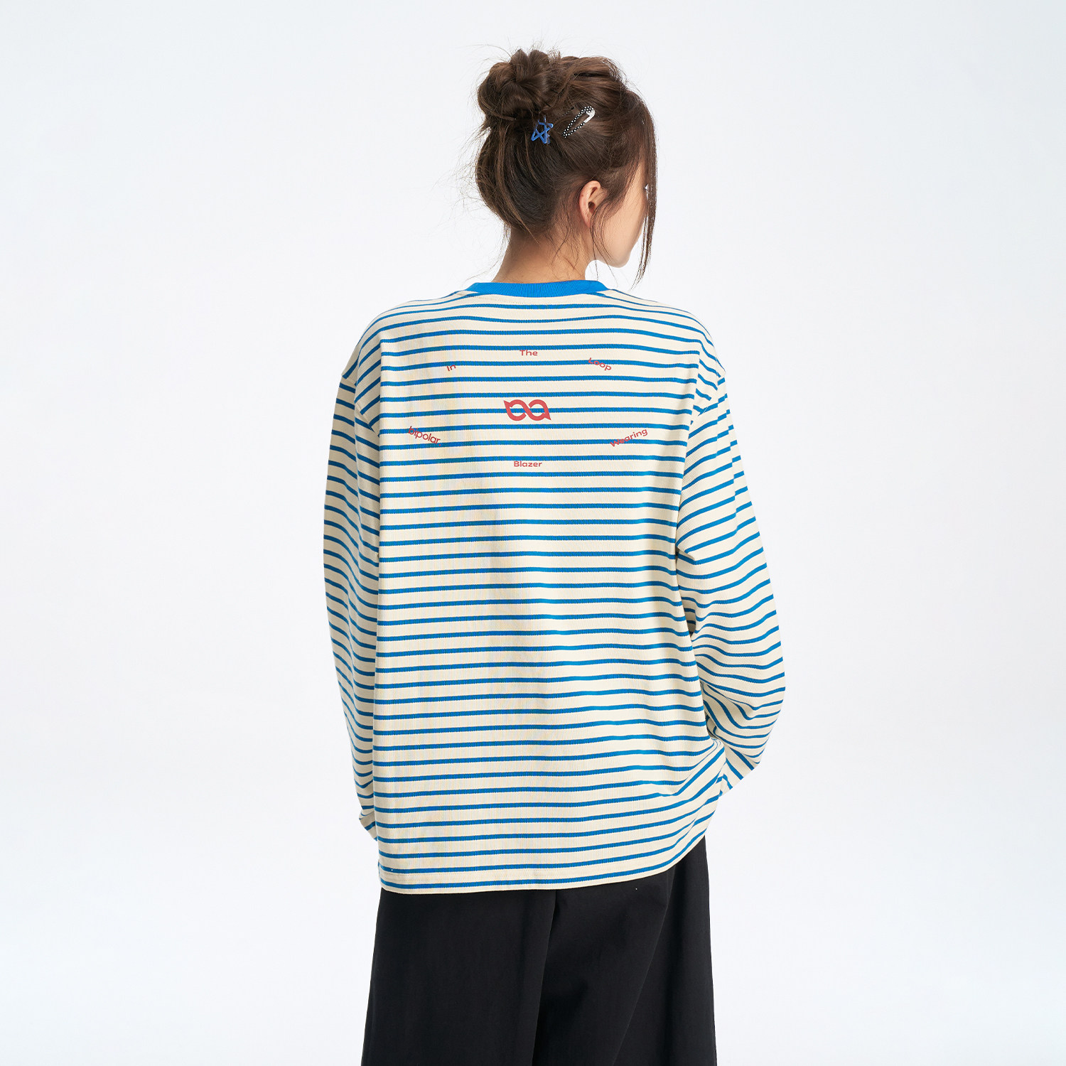 BIPOLAR条纹袖口撞色拼接长袖