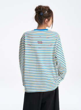 BIPOLAR条纹撞色长袖拼接袖口潮牌春秋男基础简约休闲日常打底衫