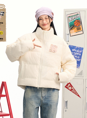 BIPOLAR趣味魔术贴羽绒服外套美式潮牌立领冬季情侣高街休闲上衣