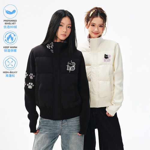BIPOLAR黑猫提花毛织拼接羽绒服