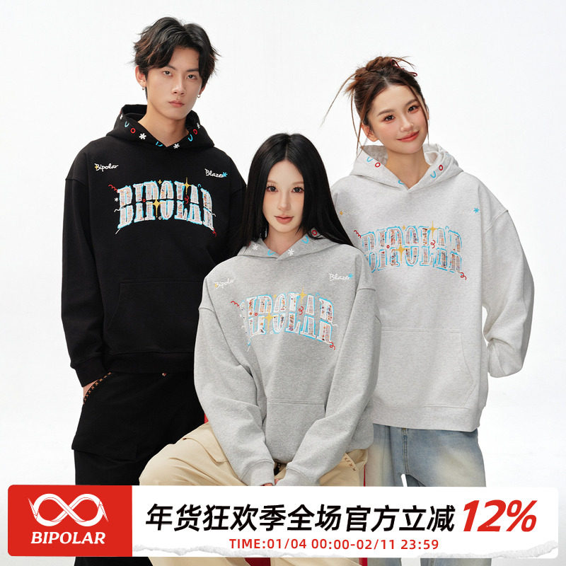 BIPOLAR彩点涂鸦流苏贴布连帽卫衣美式街头休闲宽松上衣潮牌帽衫,男装,卫衣,淘宝优惠券,粉丝福利购,淘宝优惠卷