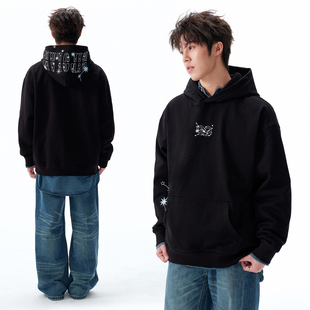 上衣外套情侣新款 长袖 休闲开衫 BIPOLAR星座珍珠刺绣连帽卫衣美式