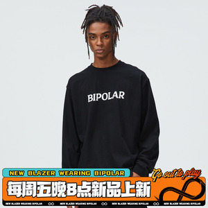 BIPOLAR基础胶印长袖T恤男国潮牌百搭体恤衫纯棉美式休闲情侣上衣