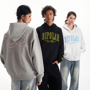 BIPOLAR断开字硅胶立体绣连帽卫衣美式 简约风纯色上衣男女款