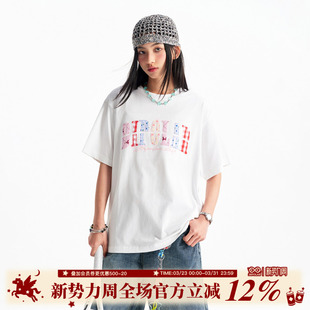 欧若风T恤上衣圆领宽松百搭碎花贴布短袖 BIPOLAR2025夏季 女新款