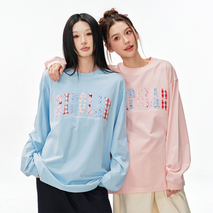 国潮品牌 情侣装 BIPOLAR碎花贴布长袖 T恤纯棉休闲百搭上衣男女同款