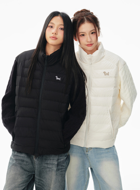 BIPOLAR腊肠小狗针织袖羽绒服拼接立领轻薄显瘦款90绒外套情侣款