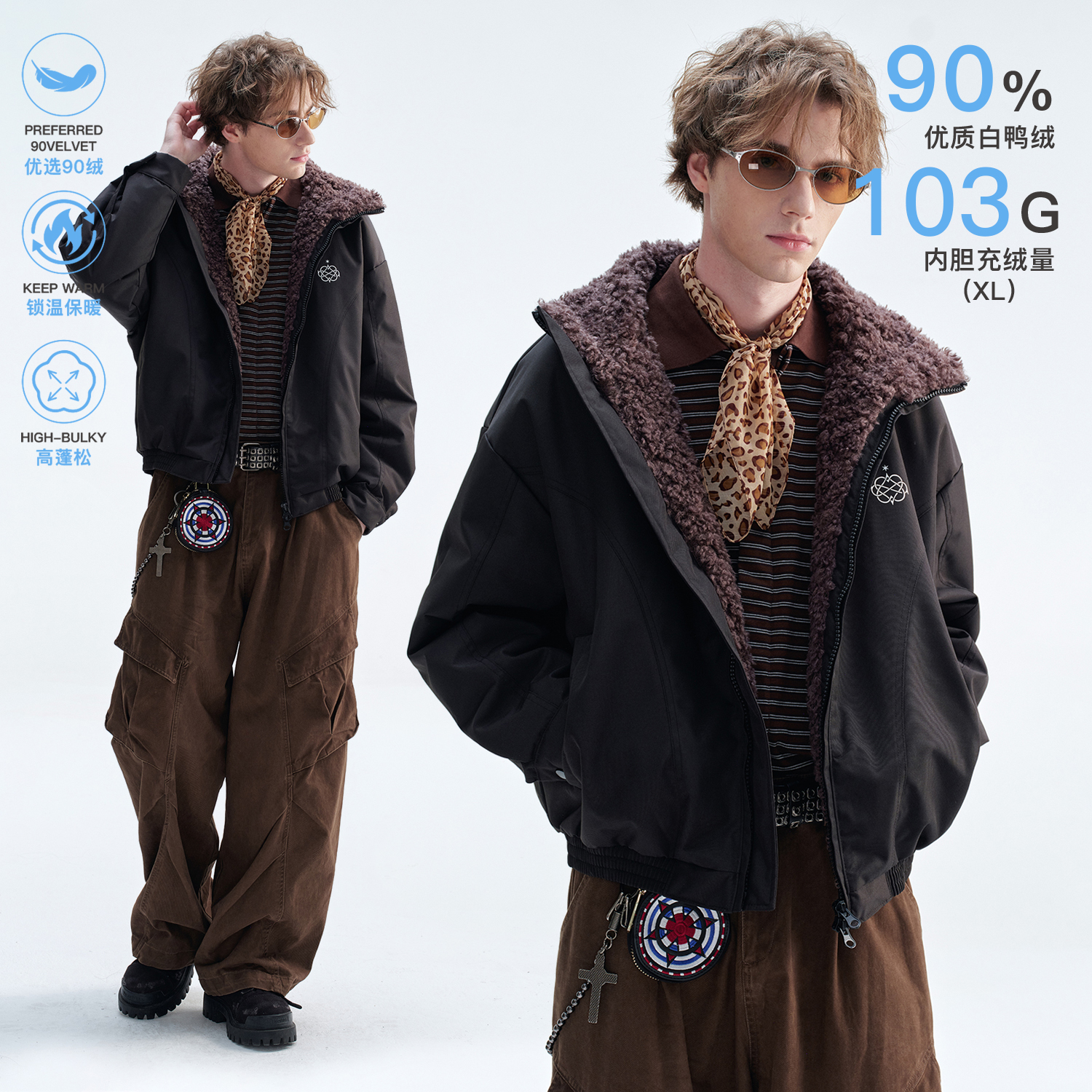 BIPOLAR星图logo立领飞行羽绒服