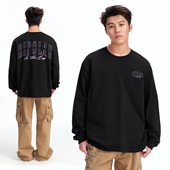 休闲圆领上衣男基础打底春秋新款 BIPOLAR断开字发泡长袖 T恤美式 女