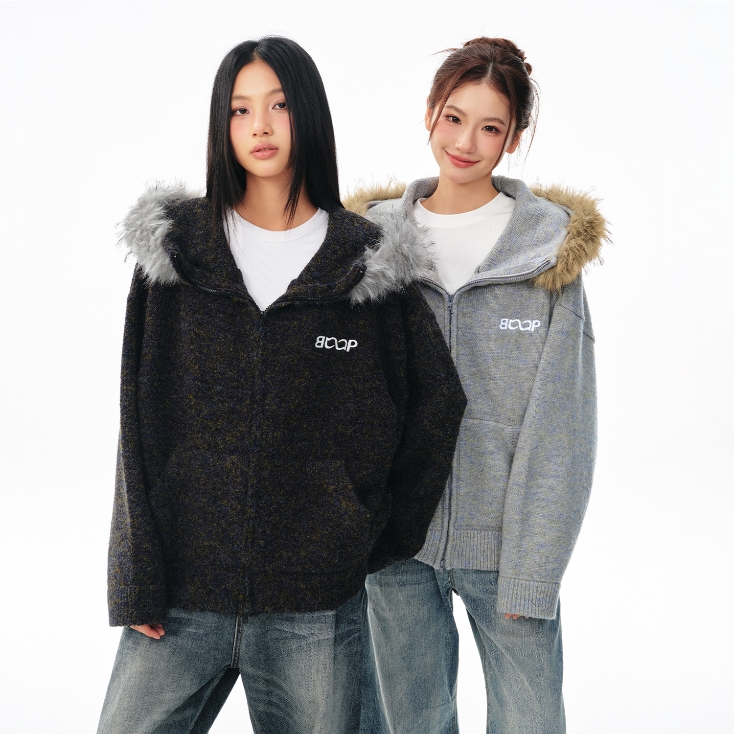 BIPOLAR格雷系连帽开衫毛衣