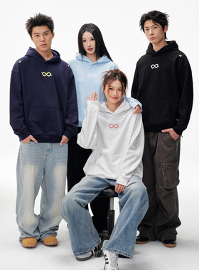 BIPOLAR 绣花无限环连帽卫衣美式重磅套头帽衫国潮牌男女同款情侣