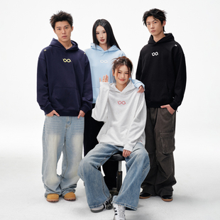 国潮牌男女同款 重磅套头帽衫 情侣 绣花无限环连帽卫衣美式 BIPOLAR