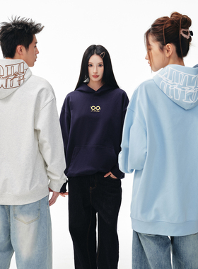 BIPOLAR刺绣logo帽衫卫衣国潮美式休闲宽松基础上衣男秋冬季情侣