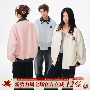 外套男 复古翻领春秋潮工装 BIPOLAR 苹果纽扣麂皮夹克上衣情侣美式