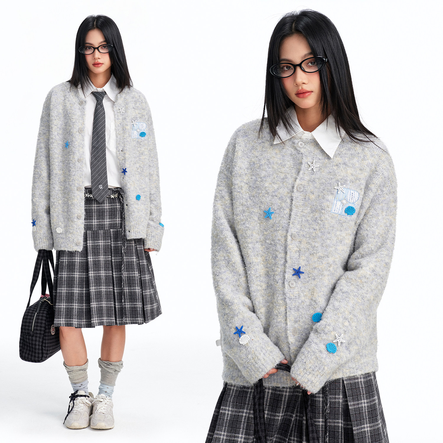 BIPOLAR贝壳贴布开衫针织衫韩系休闲宽松上衣百搭格雷系毛衣女秋,男装,针织衫/毛衣,淘宝优惠券,粉丝福利购,淘宝优惠卷