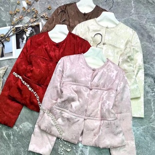 深圳南油精品新中式国风外套女2025秋冬新款人丝麻交织提花棉服