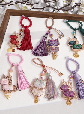 紫色八达宋锦运独角兽招财猫新中式国风挂件包挂车挂压襟