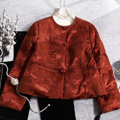 新年红火火 重磅立体刺绣白鸭绒新中式国风外套女 红色本年年服