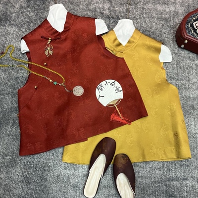 新年正当红拜年新中式国风真丝马甲 新年战袍宝宝唐装坎肩背心女