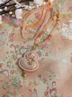 真丝宋锦手工双面葫芦吊坠水晶毛衣链 国风旗袍配饰 生日亲子礼盒