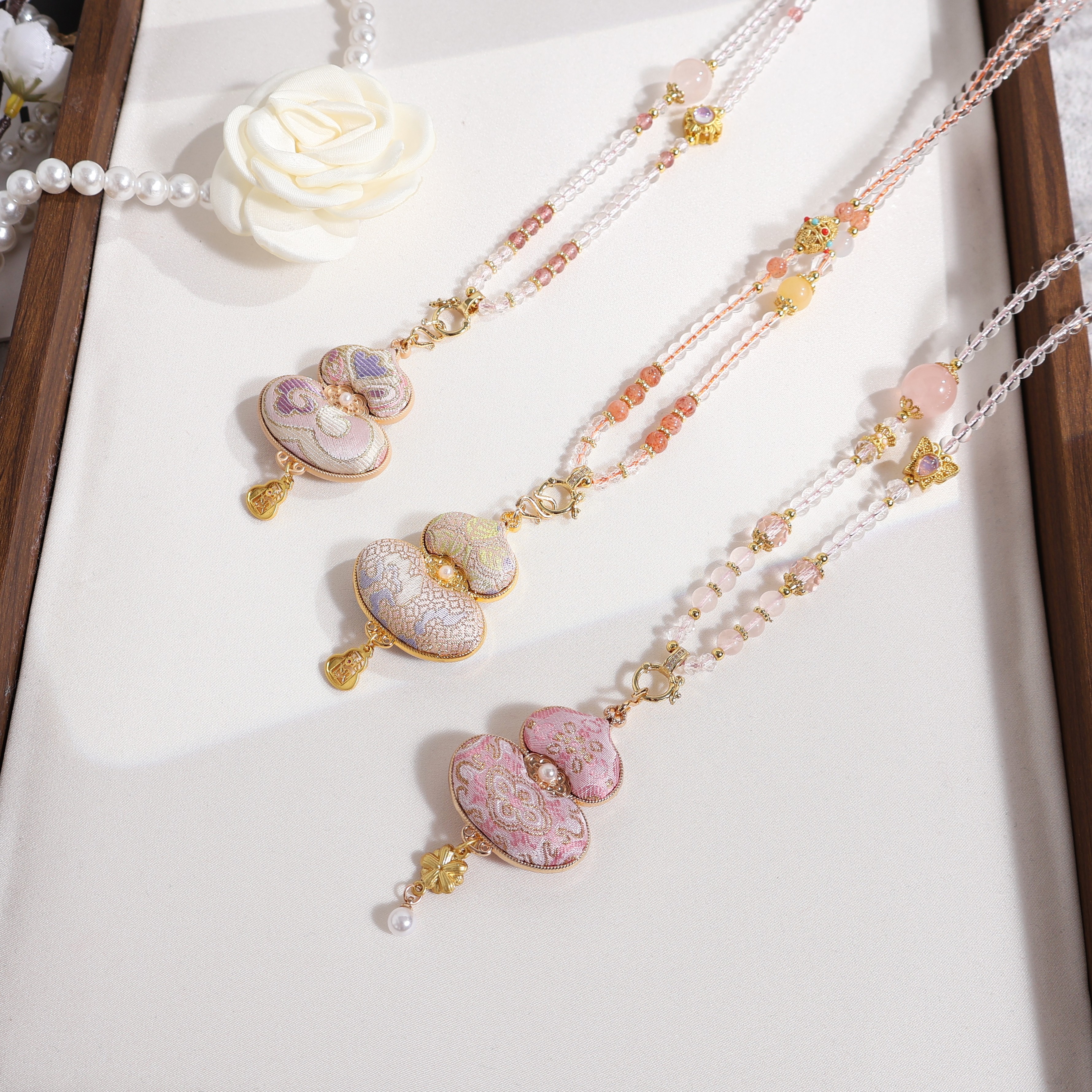 古钱三多八达来财定胜 宋锦项链新中式国风配饰diy项链款双面葫芦