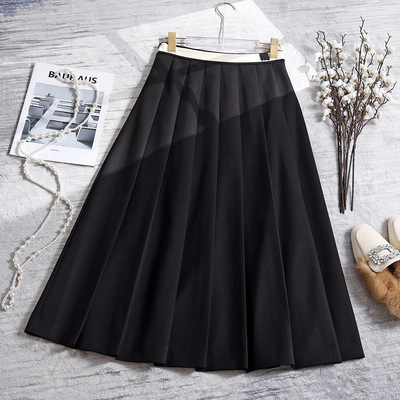 南油欧货25秋冬新高腰显瘦黑色百褶裙女简约高级感通勤A字半身裙