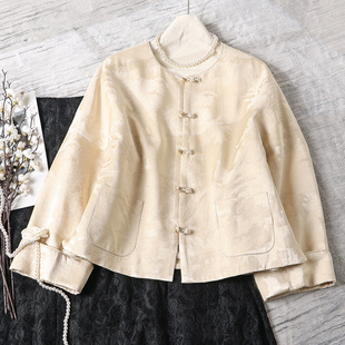 南油女装薄款棉服新中式国风外套缎面提花时尚洋气减龄宽松上衣