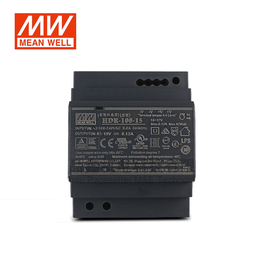 台湾明纬HDR-100-15导轨型开关电源 工控直流15V6.1A100W替DR/MDR