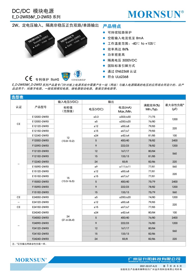 MORNSUN/金升阳F1505D-2WR3