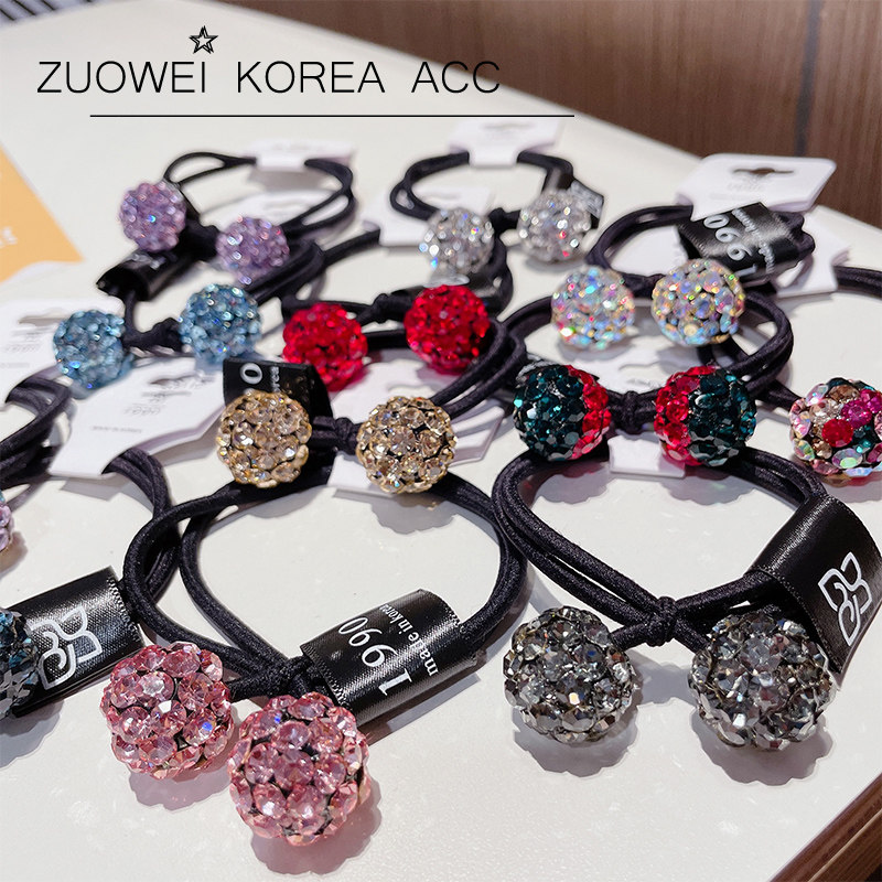 韩国东大门1990水钻圆球头绳网红丸子马尾饰品简约森女头饰像皮筋