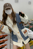 牛仔拼接毛衣开衫女宽松针织袖外套女2C112-CF66-P140-K198，女装短外套，2C112