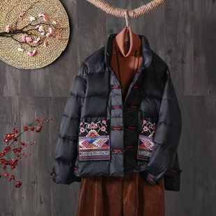反季清仓原创中国风刺绣羽绒棉服女时尚羽绒棉服民族风复古盘扣