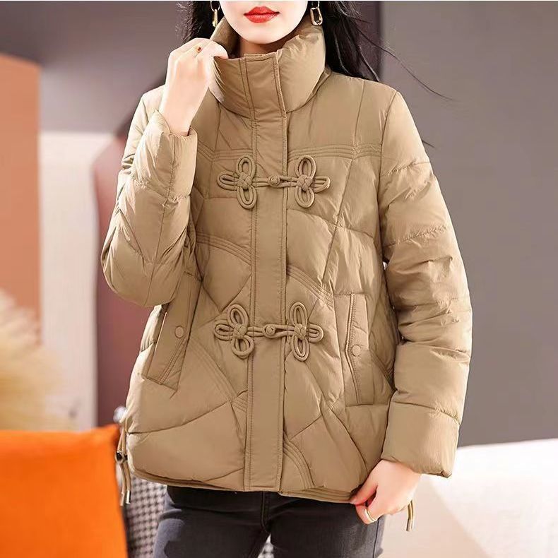中国风复古盘扣羽绒棉服女短款时尚保暖宽松大码加厚立领冬季棉衣