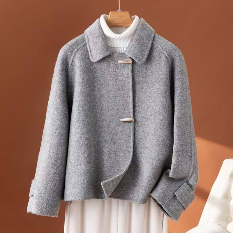 清仓捡漏～专柜撤回小个子休闲慵懒风设计感名媛灰色毛呢外套女