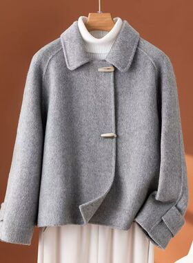 清仓捡漏～专柜撤回小个子休闲慵懒风设计感名媛灰色毛呢外套女