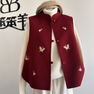 羊绒新中式改良刺绣文艺风提花马甲订婚结婚拜年服周岁宴马甲年会