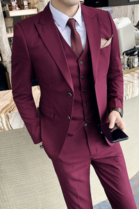 新品男士西服套装纯色西装三件套青年英伦韩版修身西服套装A983图片