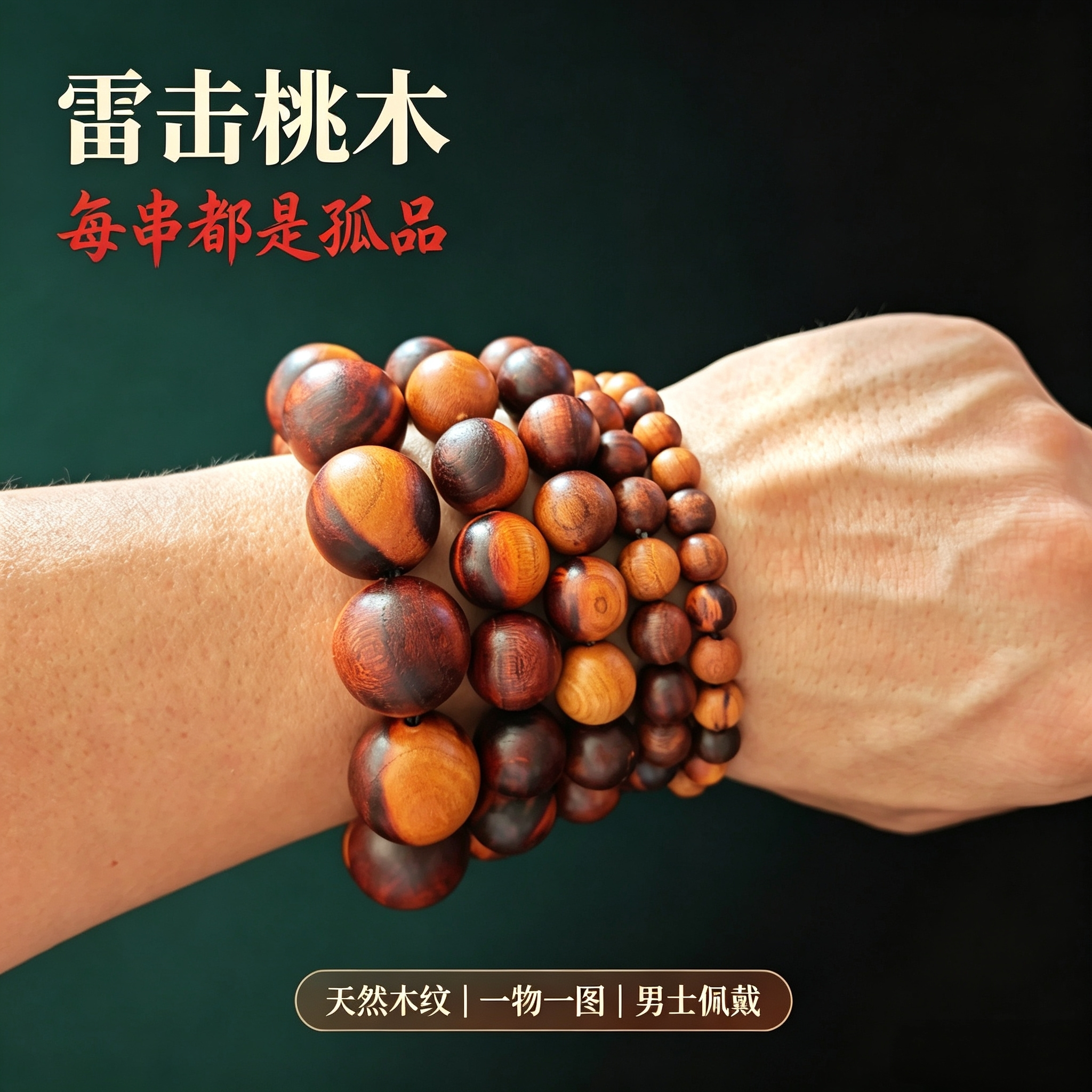 天然保真雷击桃木手串平安护身