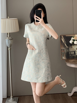 Summer Socialite Fashion French Heavy Beaded Jacquard Dress for Women, Stylish and Age-Reducing, Chanel-Style Doll Collar Dress
