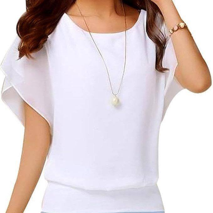 2024欧美亚马逊雪纺宽松性感优雅蝙蝠袖轻质时尚曲线上衣女装