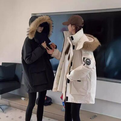 真毛领工装派克羽绒棉服女冬季加厚美式高级感棉衣中长款保暖外套